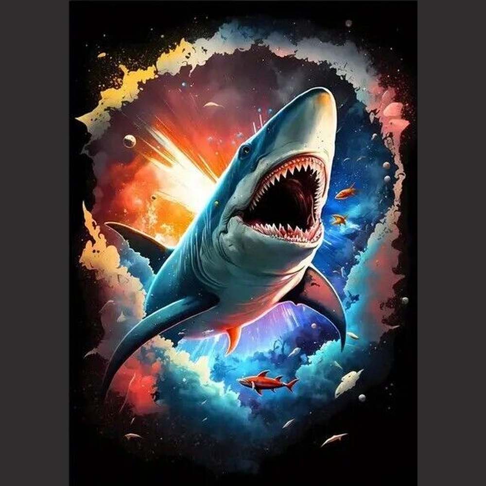Colorful Blue Shark Artistic Canvas Print 12" x 16" NEW! Home & Garden:Home Décor:Posters & Prints Style Your Walls
